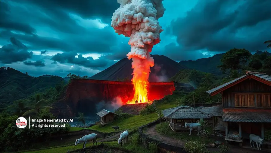 Ilustrasi letusan freatik kawah sinila