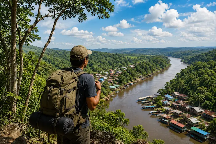Gambar ilustrasi sedang melakukan backpacking menjelajahi kalimantan