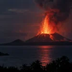 Ilustrasi Lava Fountain pada Erupsi Gunung Anak Krakatau Terbaru (Gambar Digenerate oleh AI)