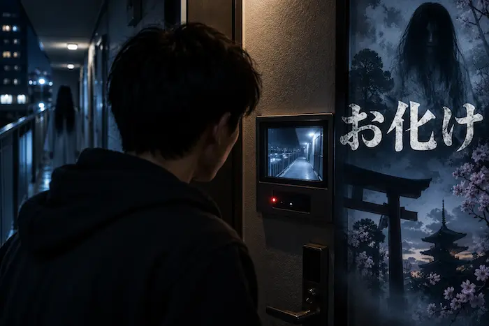 Ilustrasi seorang pria diganggu oleh hantu obake di Jepang (gambar digenerate AI)