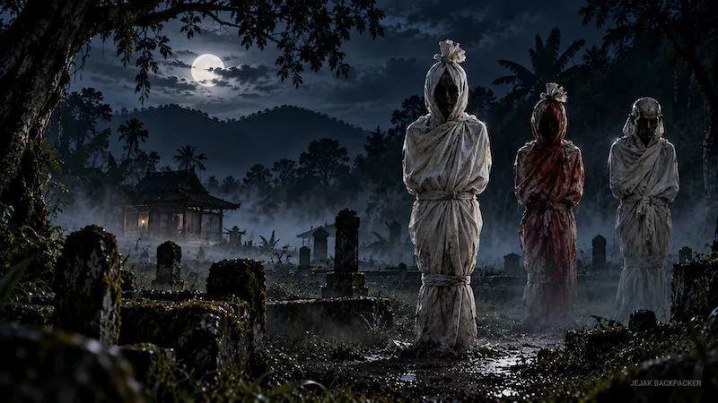 Jenis-jenis pocong yang terkenal di Indonesia (Gambar ilustrasi digenerate menggunakan AI)